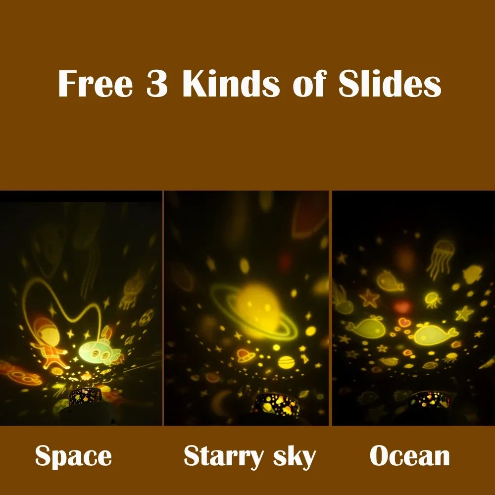 LED Projector Lamp 3 in 1 for Camping Room Decor with Auto Rotate 3 Themes Slides Night Light Christmas Decor Kids Gift