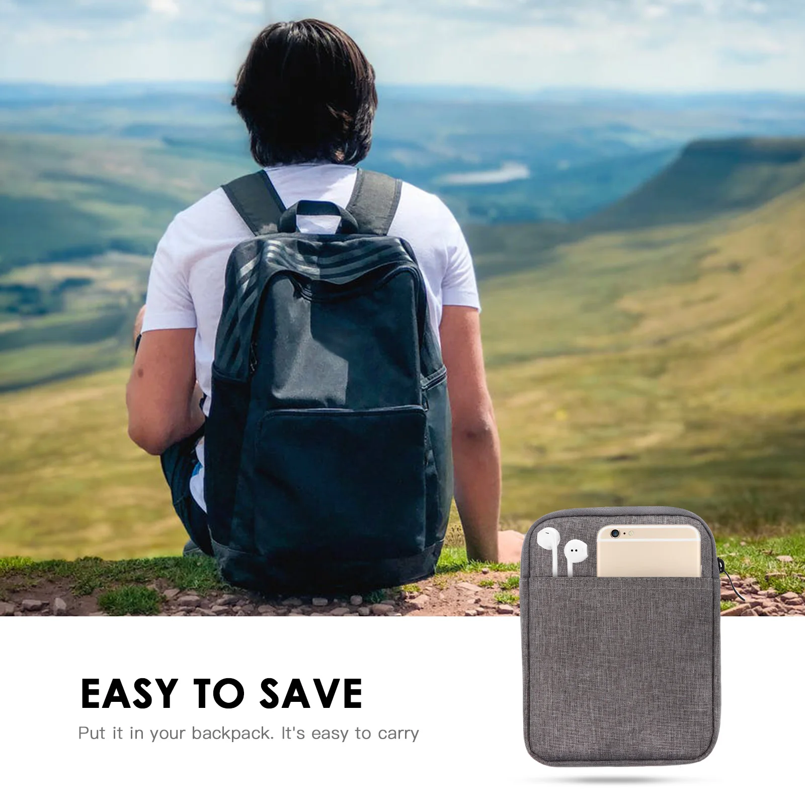 

Universal Grey E-book Cover E-Book Case Waterproof Breathable Material Fits Most Readers Phone Pocket Gift