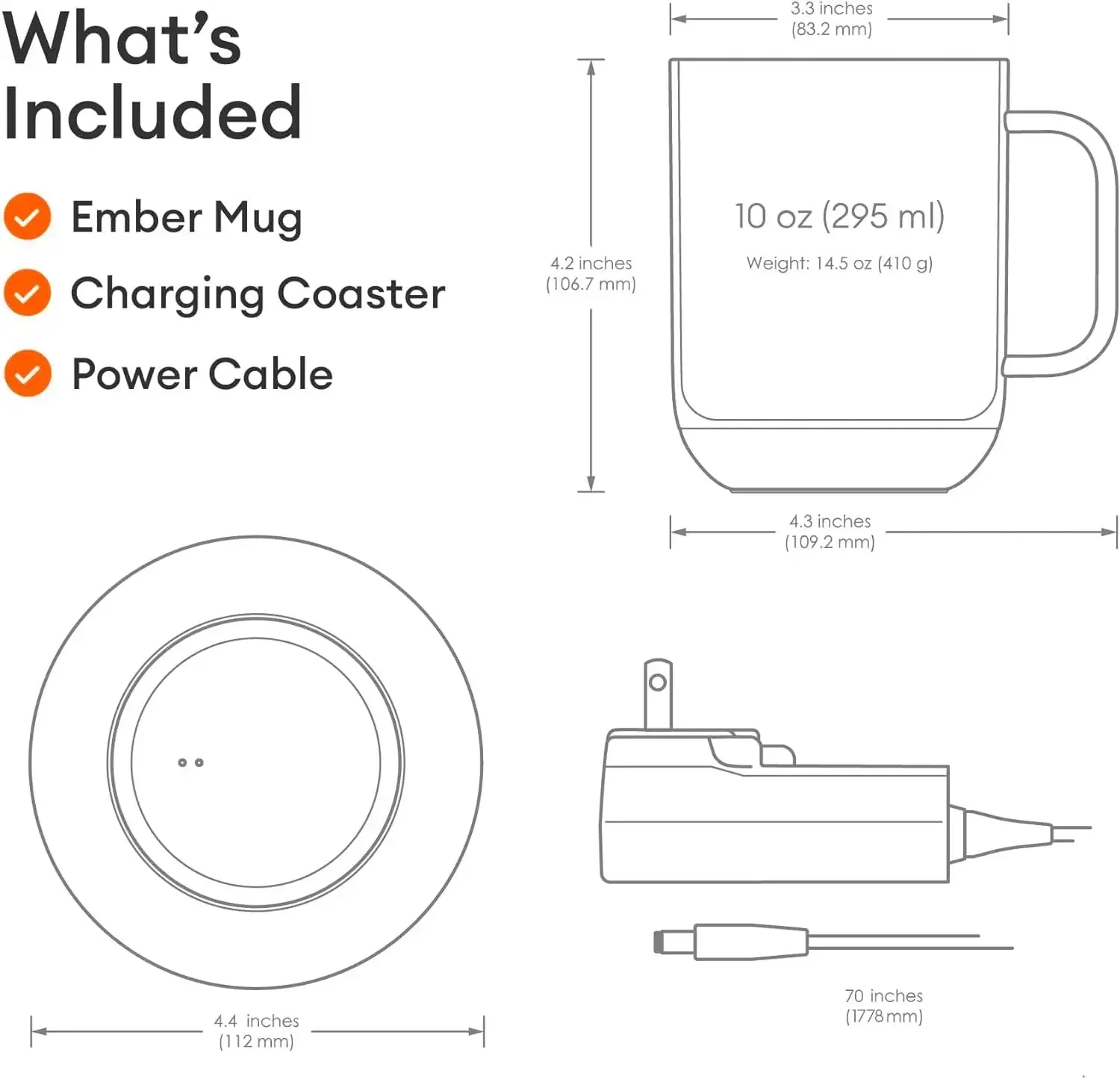 Temperature Control Smart Mug 2, 10 Oz, App-Controlled Heated Coffee Mug with 80 Min Battery Life and Improved Design, Black