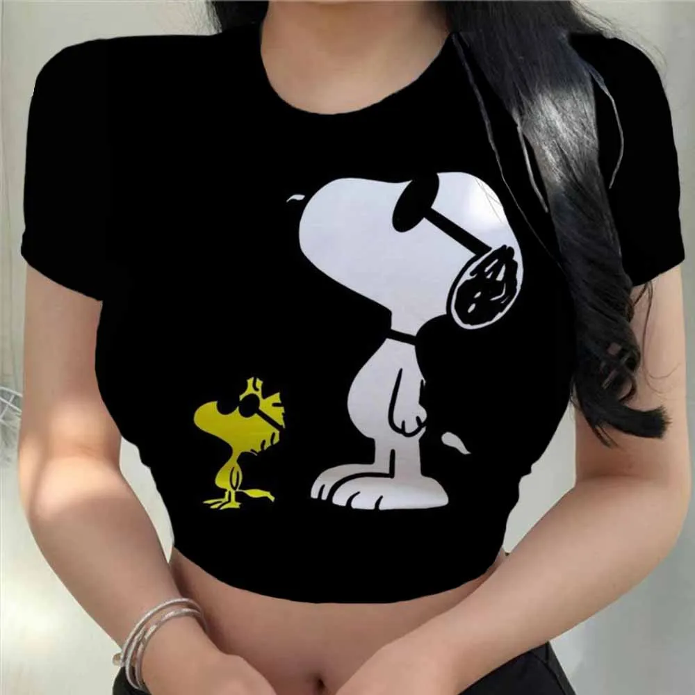 

Summer New Streetwear Tshirts Y2k Slim Cartoon Cropped Tops Graphic Tees Snoopy print T Shirts Women Short Sleeve O-neck