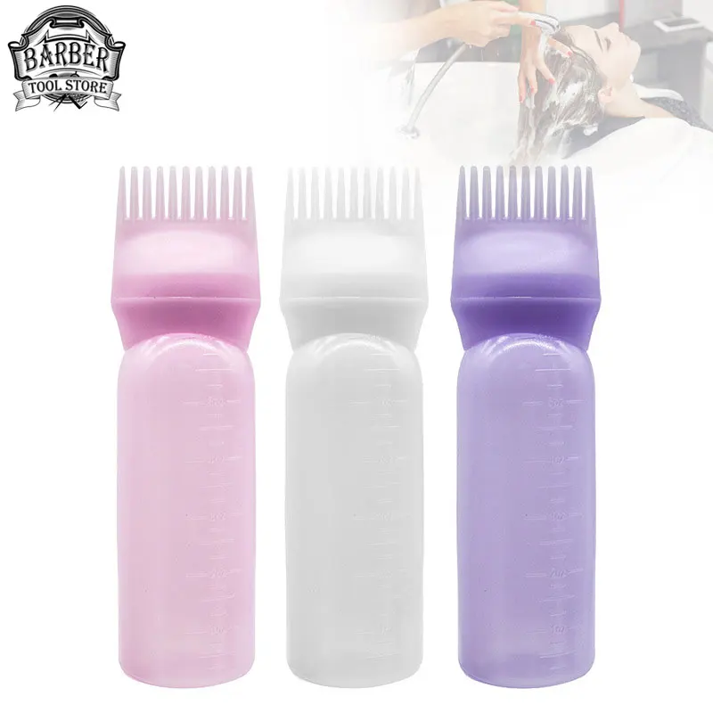 

3 Color Salon Hair Oil Applicator Bottle Professional Hairdressing Dyeing Comb Bottles Barbershop Hairdresser Coloring Supplies