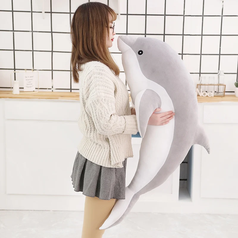 Grey Kawaii Dolphin Plush Toy Blue Soft Doll Pink Stuffed Animal Sofa Long Pillow Room Cushion Decor Christmas Gift for Girl Boy