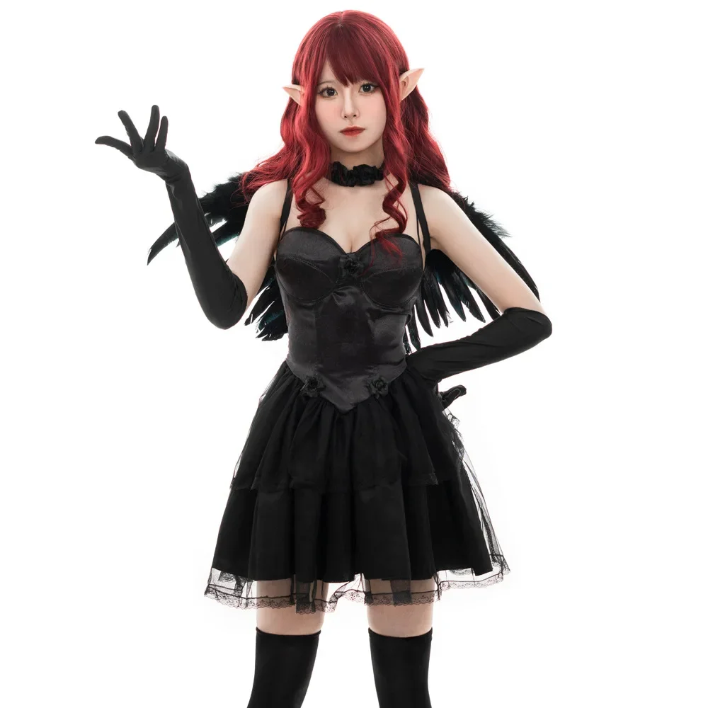 

Halloween Cosplay Elf/Black Angel Costume Adult Female Demon Dress