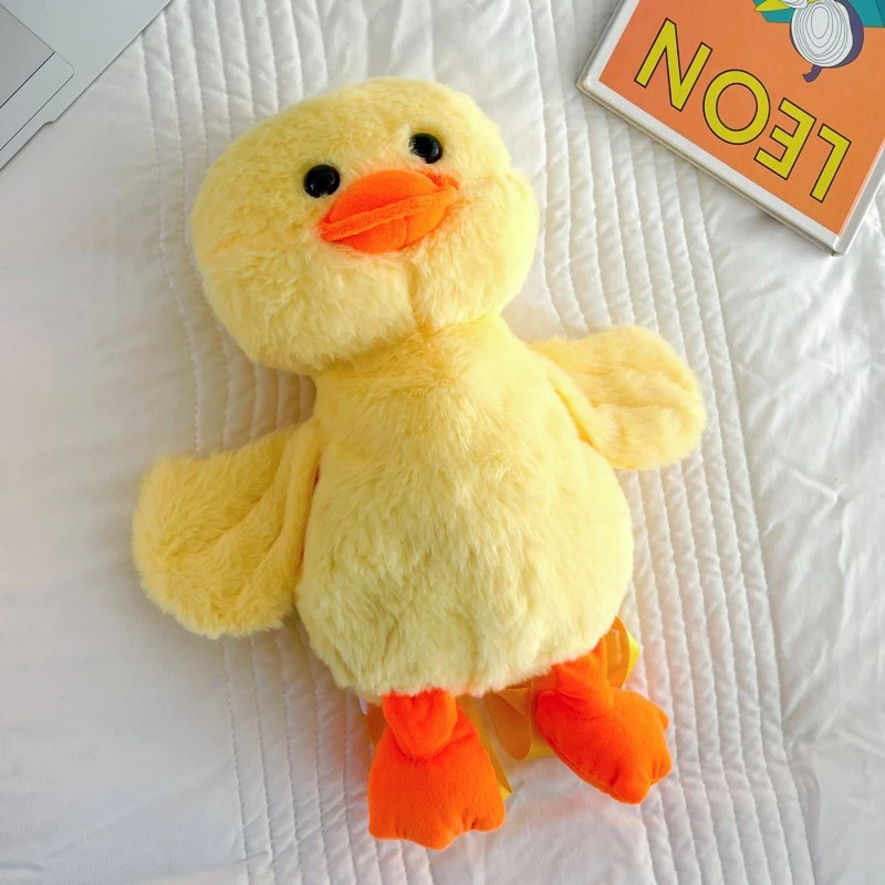 33cm Little Yellow Duck Cartoon Plush Backpack Kawaii Stuffed Animal Duck Bag