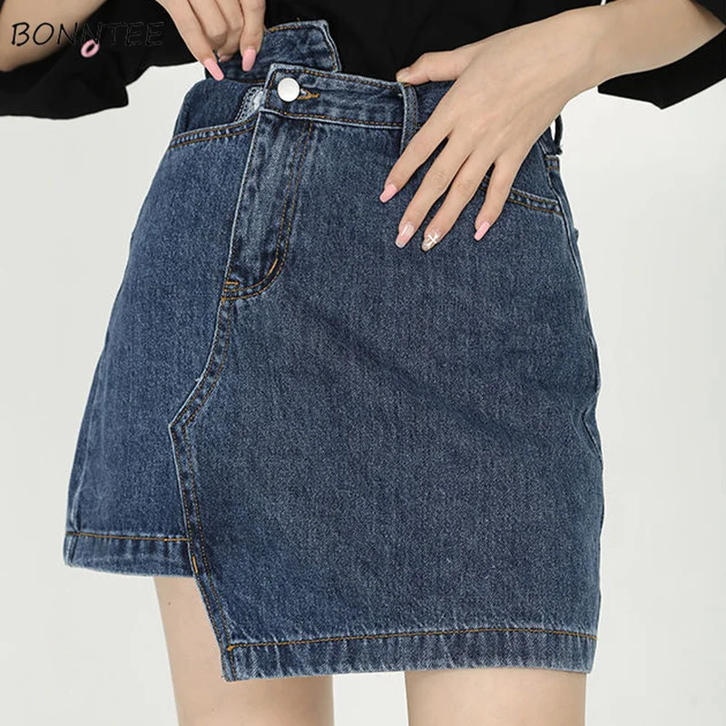 

Mini Skirts Women Denim Vintage Asymmetrical Summer Harajuku Club Wear Korean Style Casual Pure Student Empire Chic A-line Y2k