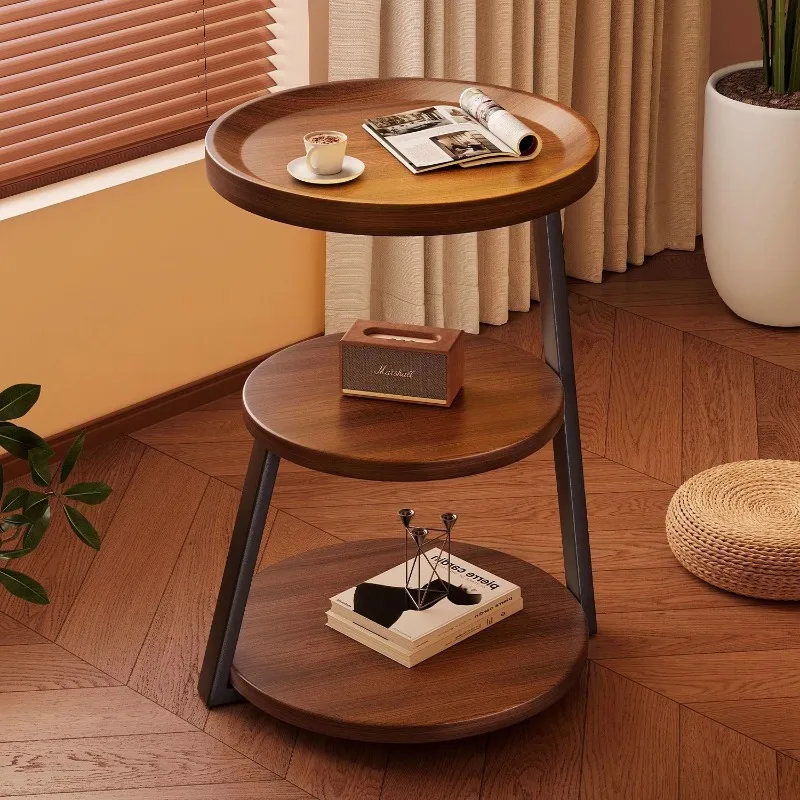 Medieval bedside table shelves, multi-layer sofa coffee table, living room household small apartment round table