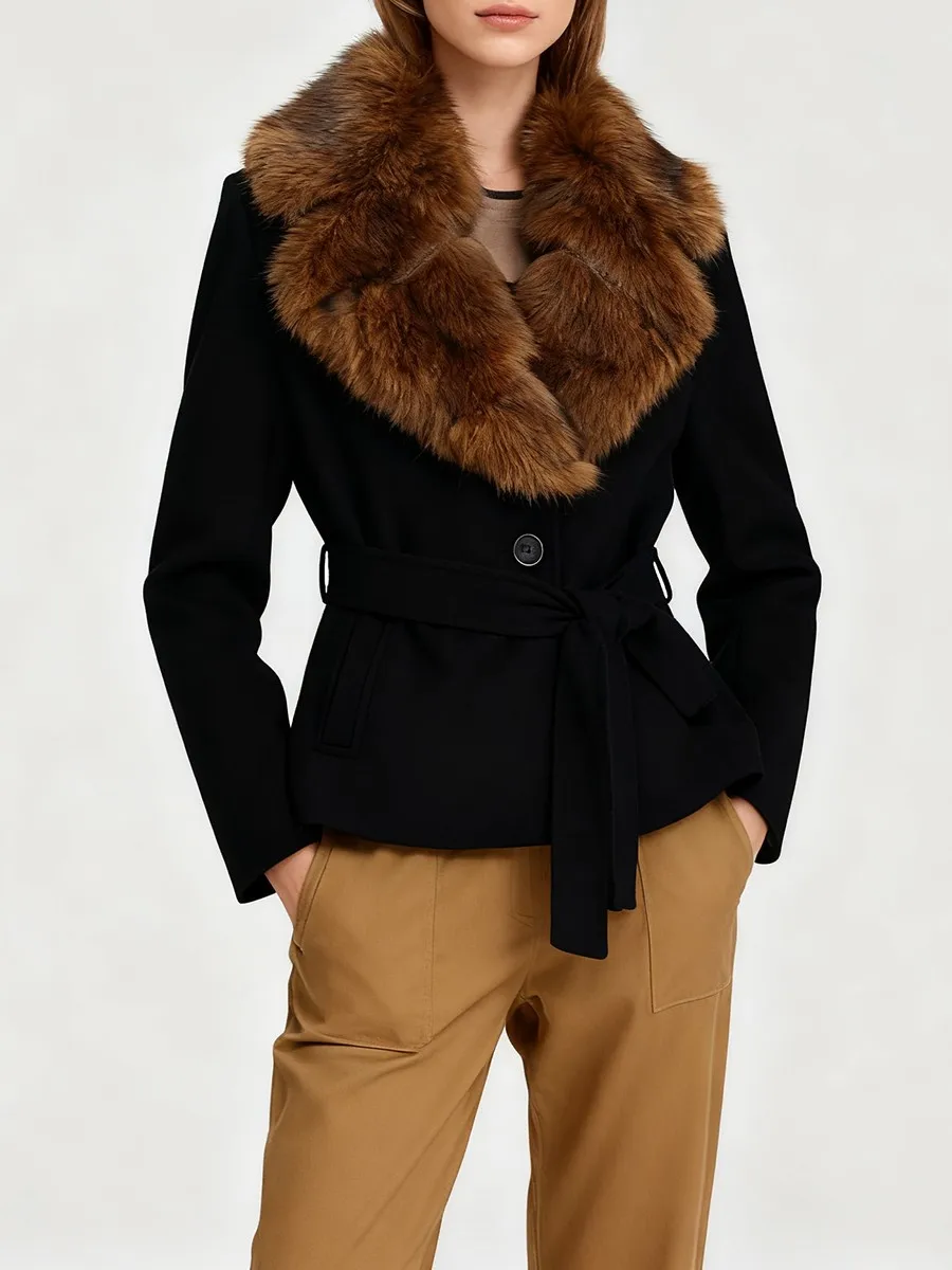 TWOTWINSTYLE موضة التخسيس تقسم الفراء طوق جاكيتات للنساء التلبيب كم طويل المرقعة الدانتيل يصل مزاجه سترة الإناث #2