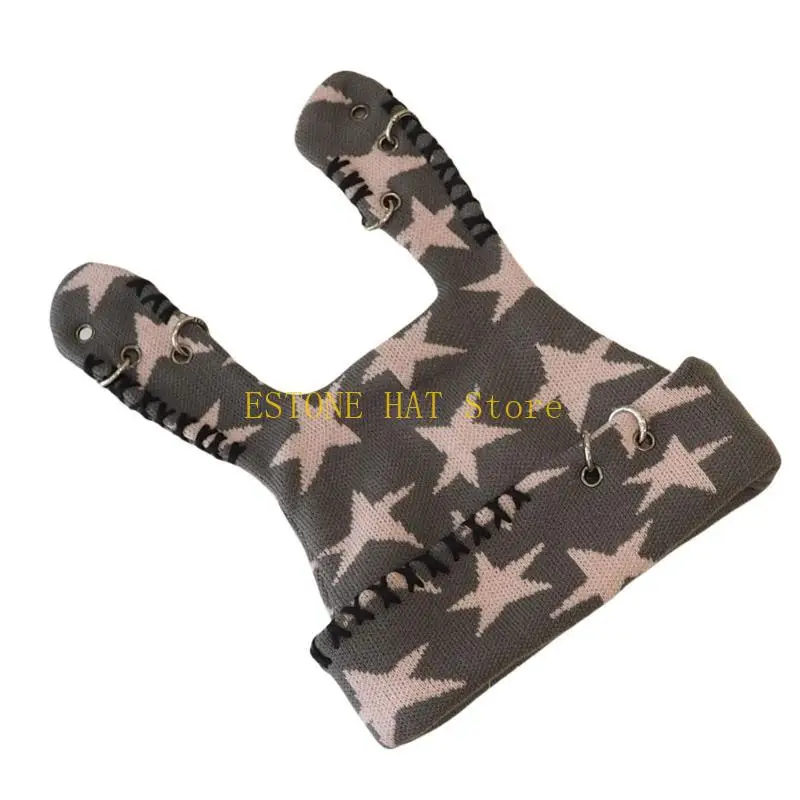 49MF Lovely Bunnies Ear Knitted Hat Star Pattern Winter Hat Outdoor Softable Warm Hat