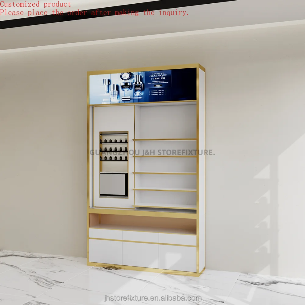 

Custom.Custom .Custom.High-end Perfume Store Display Cabinet Wooden Cosmetics Perfume Showcase Design LED Lights Perfume Display
