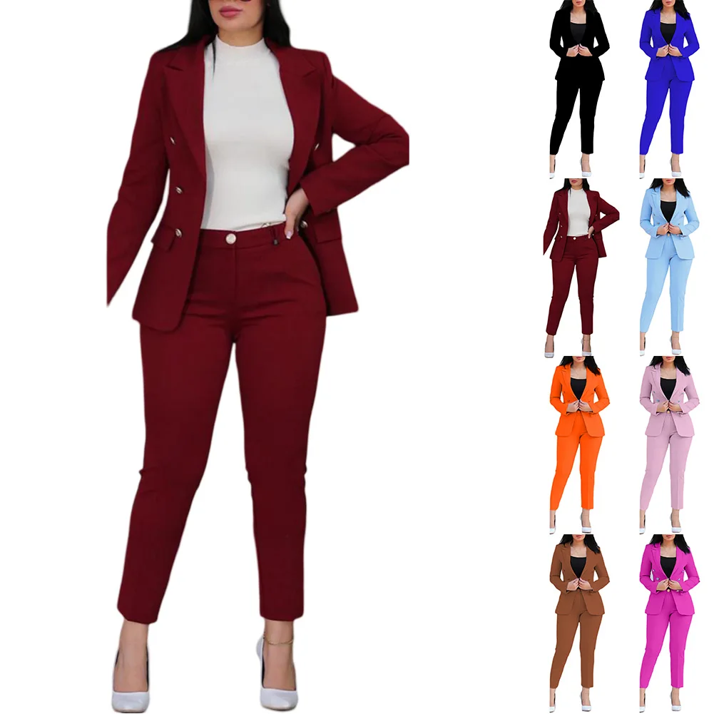 Fashion Suit Pink Office Trousers Polyester Fabric Regular Length Solid Color Casual Style Casual Office Attire