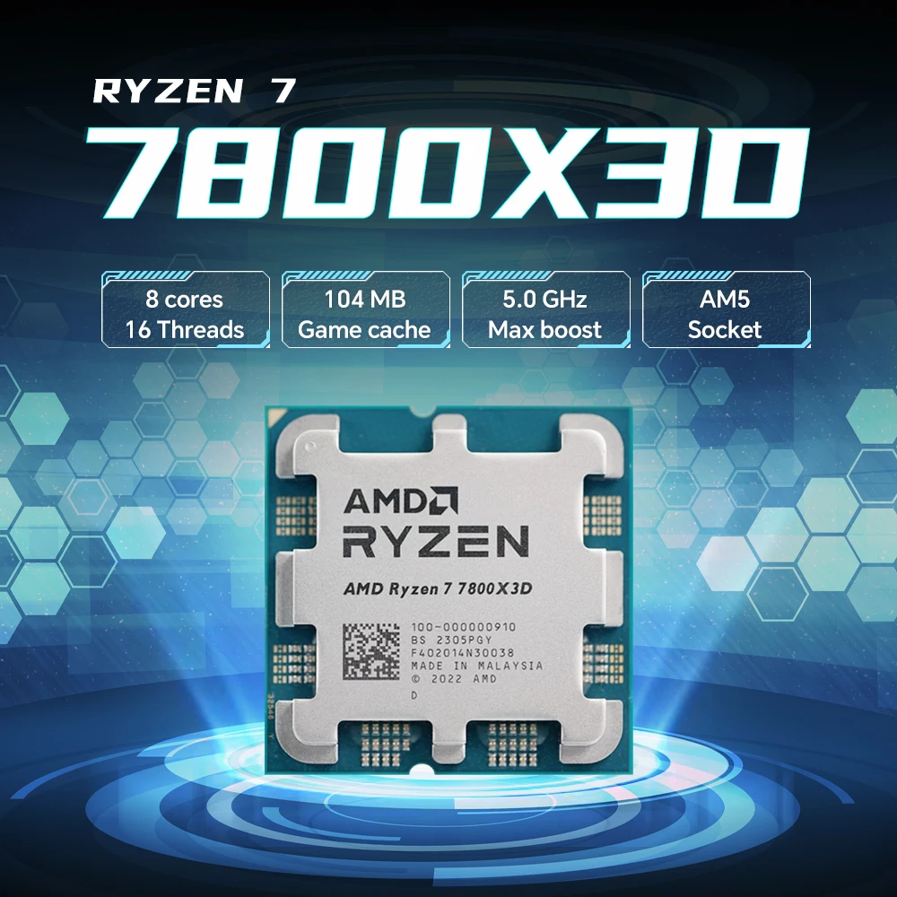 AMD Ryzen 7 7800X3D 8-Core 16-Thread 4.2GHz 5NM Socket AM5 R7 7800X3D L3=96M Processor 120W DDR5 No Fan