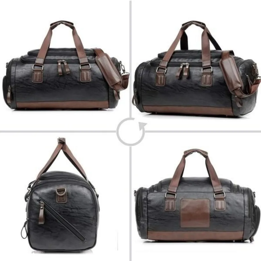 Männer Hohe Qualität Reise Weekender Taschen Sporttasche Leder Übernachtung Seesack Sport Gepäck Tote Duffle für Männer – Detail 4