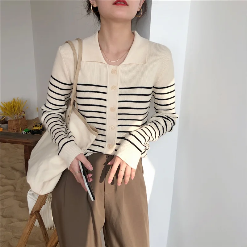 Autumn Winter Women Wool Blend Sweater Polo Collar Tailored Cardigan New Fashion Casual Knitted Loose Soft Jacket Bottom Top LX3