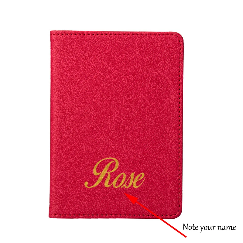 Funda de pasaporte con nombre personalizado, billetera de viaje con Fuente Grande, color dorado