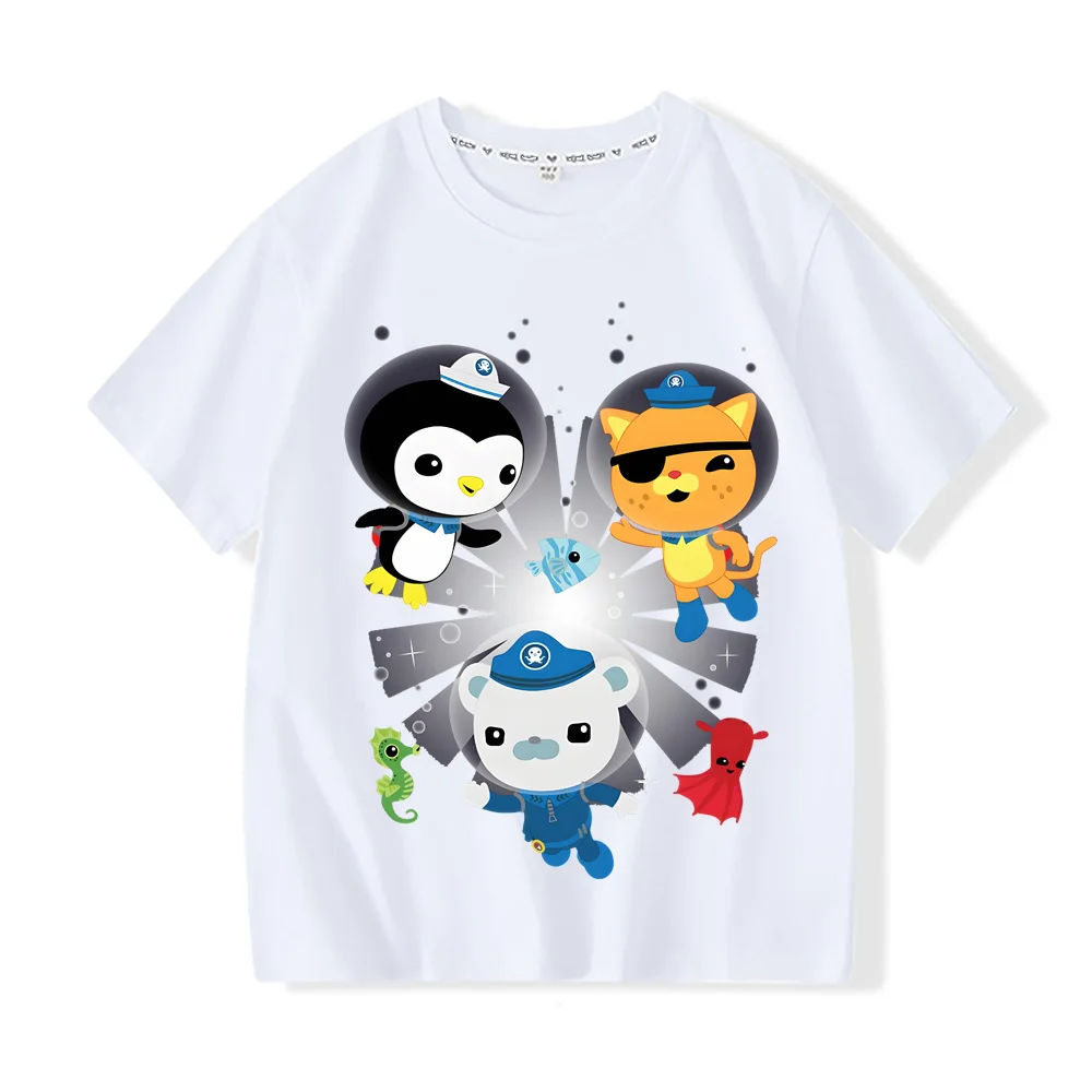 

Футболки The Octonauts, высококачественные футболки Kawaii из 100% хлопка с короткими рукавами для мальчиков и девочек, детская футболка, повседневная футболка с графическим принтом, Camisetas