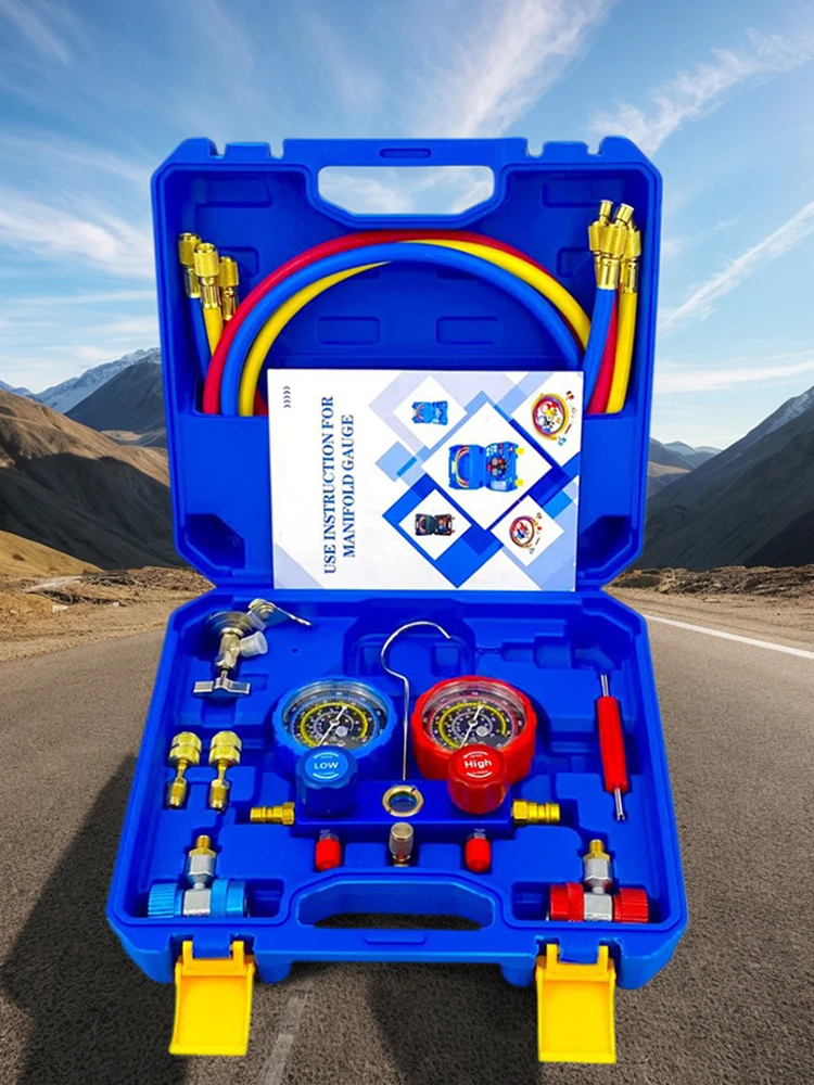 3-Wege-AC-Diagnose-Verteilermessgerät-Set mit 1,2 m Schläuchen, Klimaanlagen-Verteilermessgerät-Set für R134A/R22/R410/R404