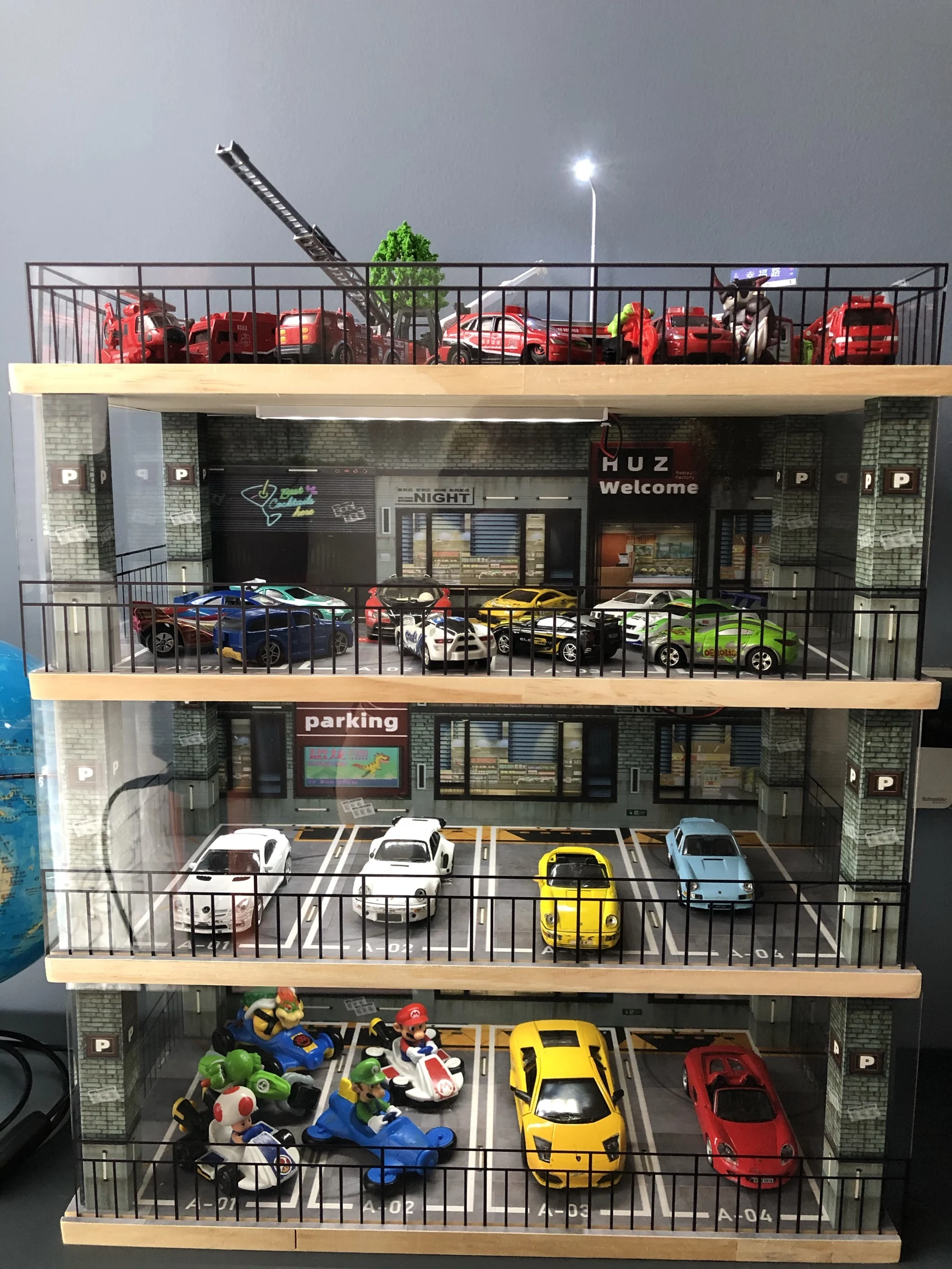 Scale Miniature1 32 Diorama Parking Garage Scene For Diecast Modle Car Light Wood LED Soft Lighting HD Acrylic