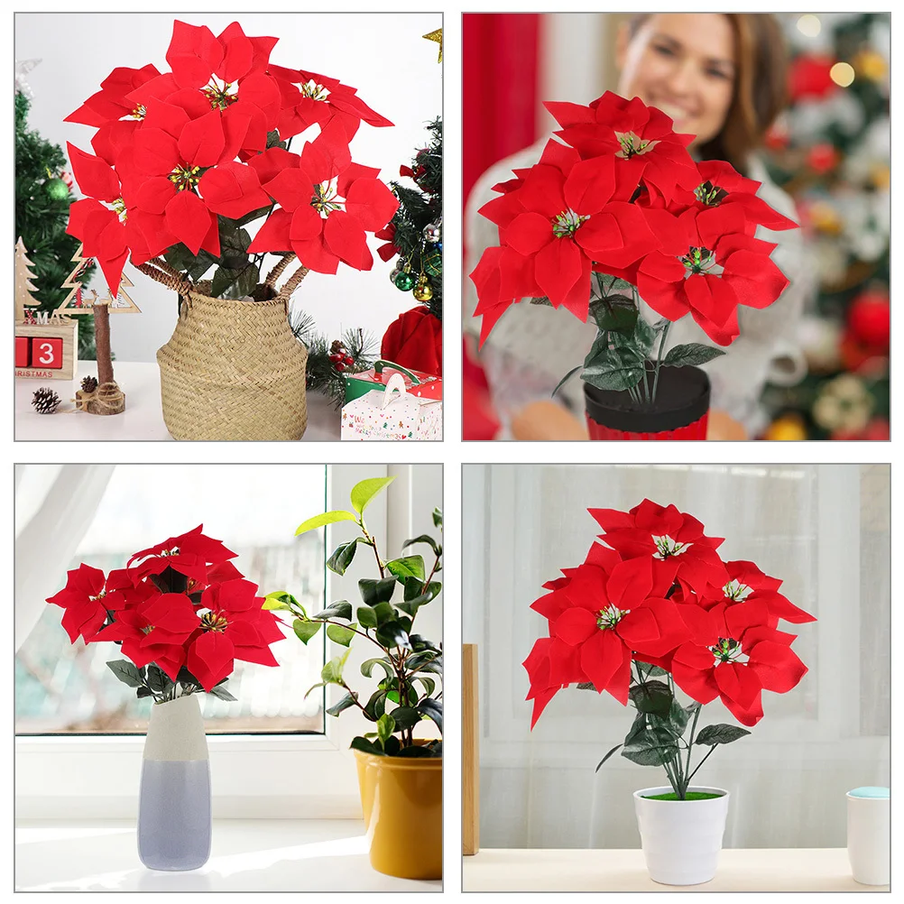 

4Pcs Artificial Poinsettia Picks Elegant Faux Poinsettia Flowers for Holiday Wreath Backdrop Table Floral Arrangement