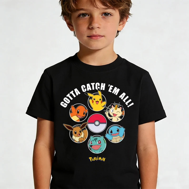 Camiseta de verano de Anime Pokémon para Cosplay, camisetas de manga corta de algodón, camiseta informal holgada Retro para hombres, mujeres, niños, trajes a juego para la familia