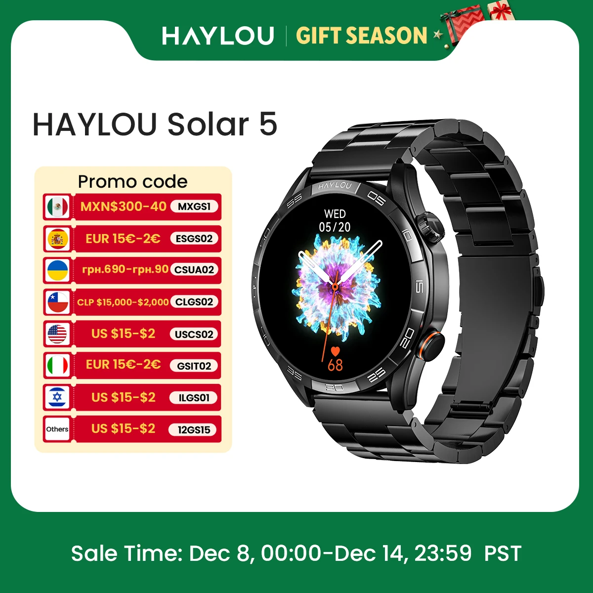 HAYLOU Solar 5 Voice Calling Smartwatch 1.58'' AMOLED Display 60Hz Smart Watch 24H Health Monitoring Sports Smartwatch for Men