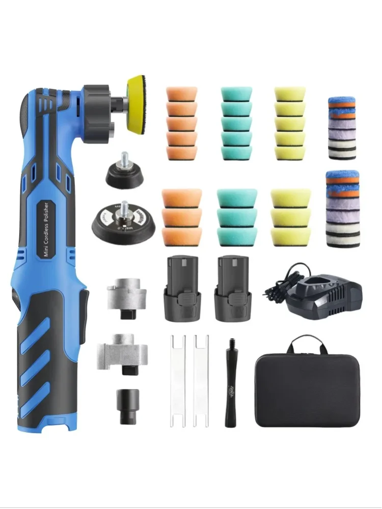Kabelloser Mini-Autopolierer, 1/2/3 Zoll Pad-Set, mit einstellbarer 6-Gang-Geschwindigkeit, 2 wiederaufladbaren Batterien, für die Autopflege und das Wachsen von Fahrzeugen.