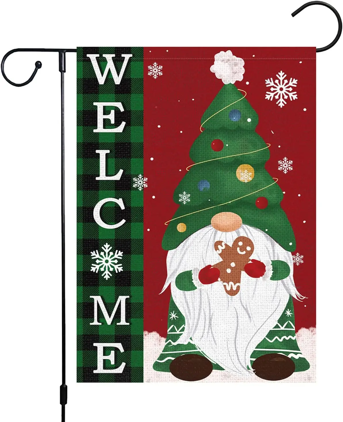 Merry Christmas Garden Flag 12x18 Double Sided Vertical, Burlap Small Buffalo Plaid Farmhouse Welcome Christmas Gnome Yard Flag