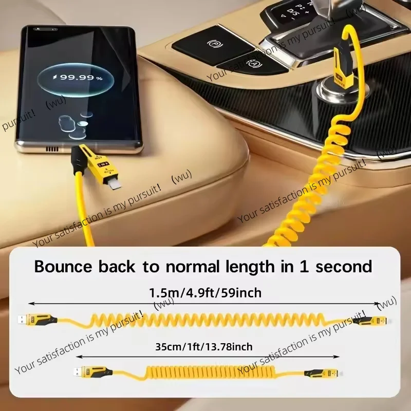 4 in 1 65W Spring Short Data Cable 6A USB Type-C, USB Cable for iPhone 15 14 13 12