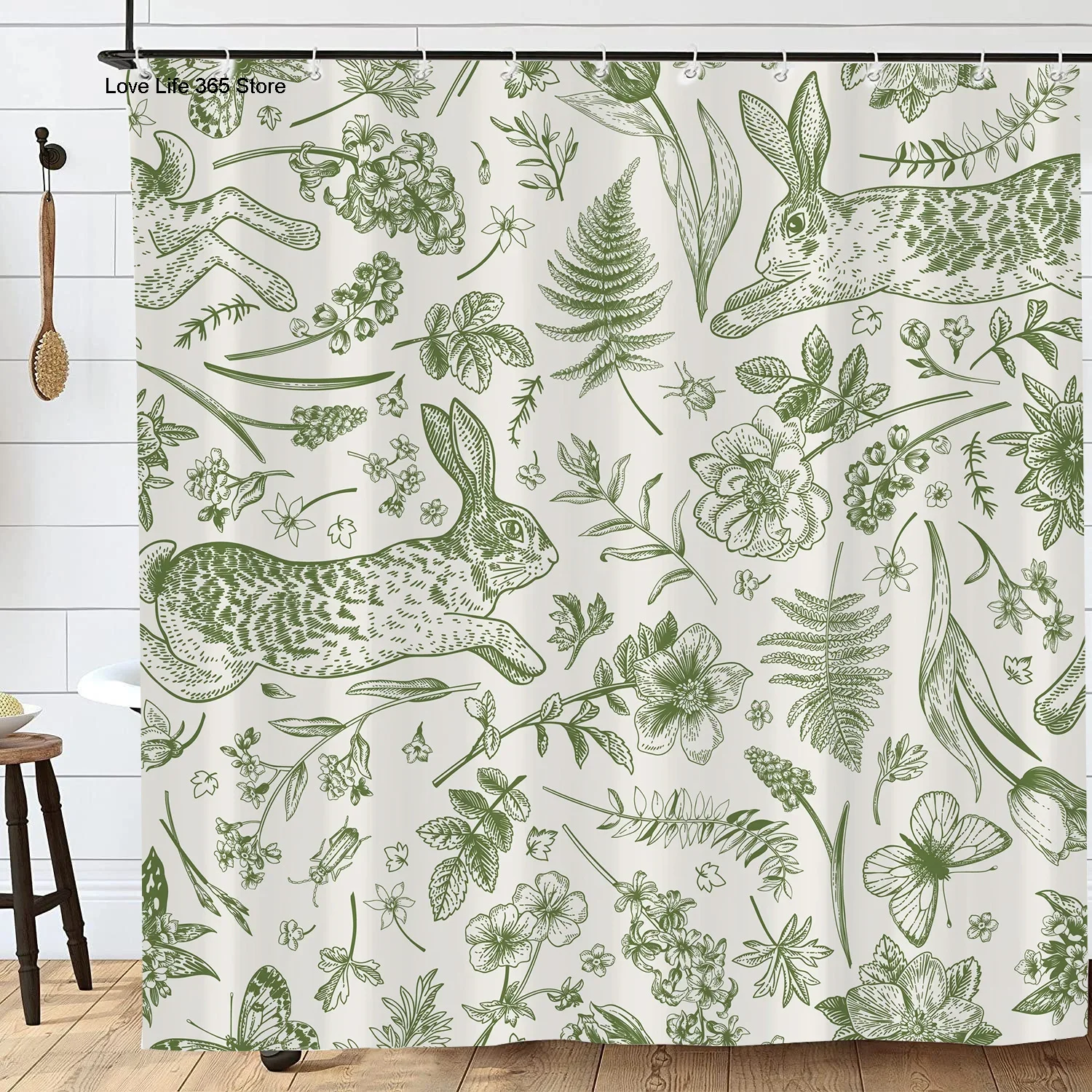 

Nordic Green Plant Pattern Shower Curtain Washable Fabric Polyester Curtain Bath Art Bathroom Decoration Partition Waterproof