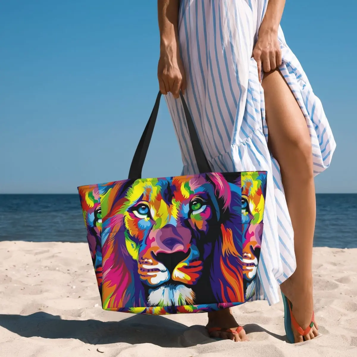 Banksy Rainbow Lion Graffiti Pop Art Painting Beach Tote Bag Sport Gym Yoga Duffle Large Tote Bag Women Travel Bag Fitness bag