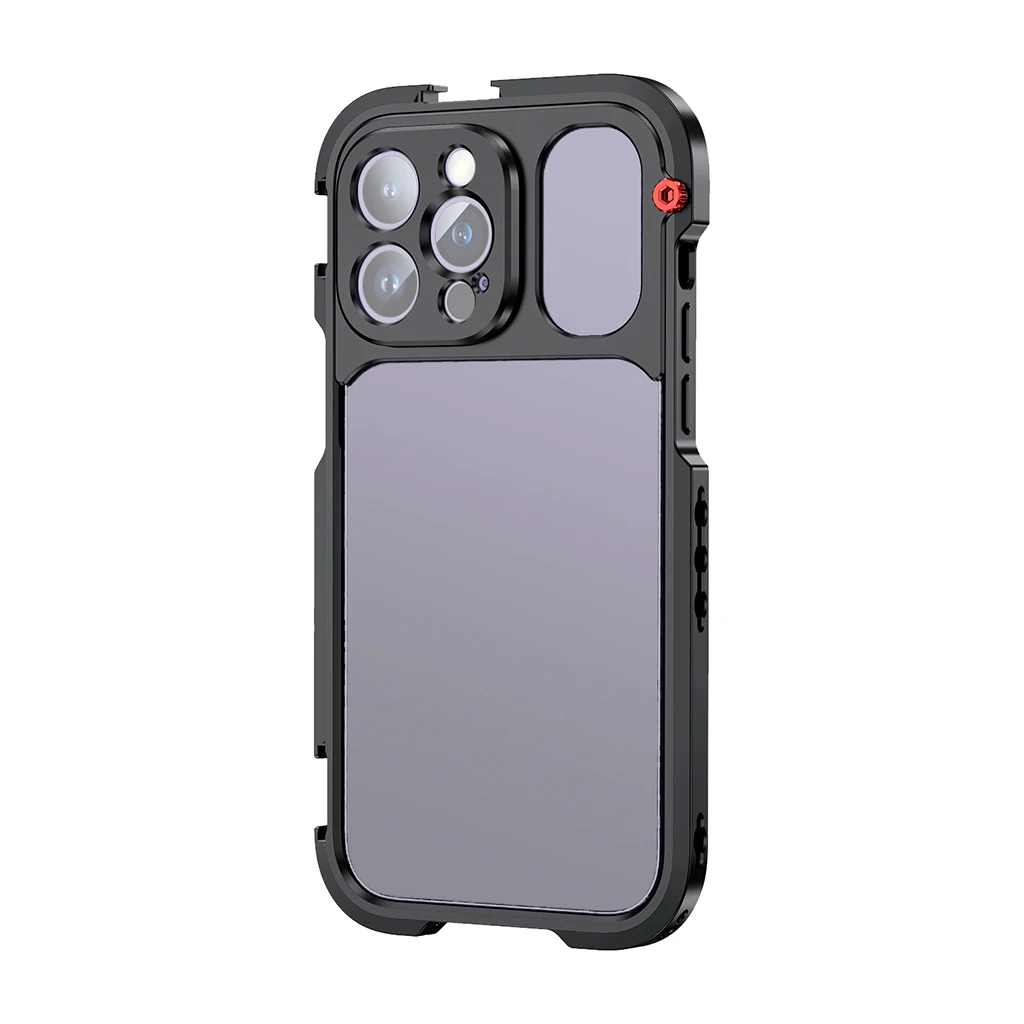 قفص معدني للهاتف المحمول آيفون 15 برو/15 برو ماكس خارجي 1.55X مجموعة مرشحات العدسة مثبت مدونة فيديو مصباح ليد حامل ميكروفون