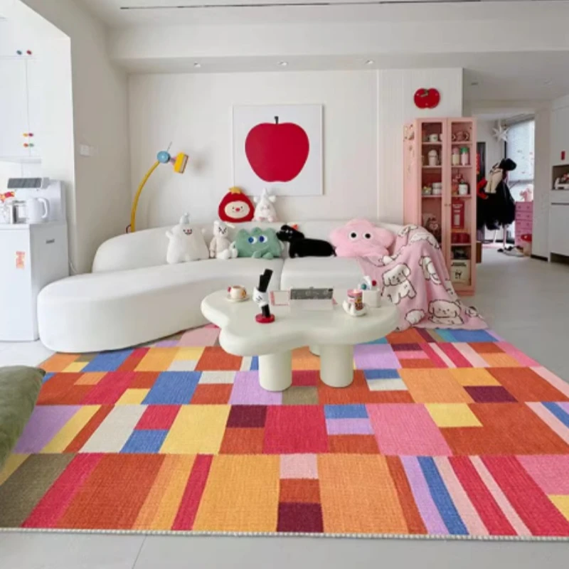 Living Room Colorful Plaid Carpet Home Cute Childlike Bedroom Bedside Mat Colorful Geometric Art Leisure Area Rug Alfombra 주방 카펫