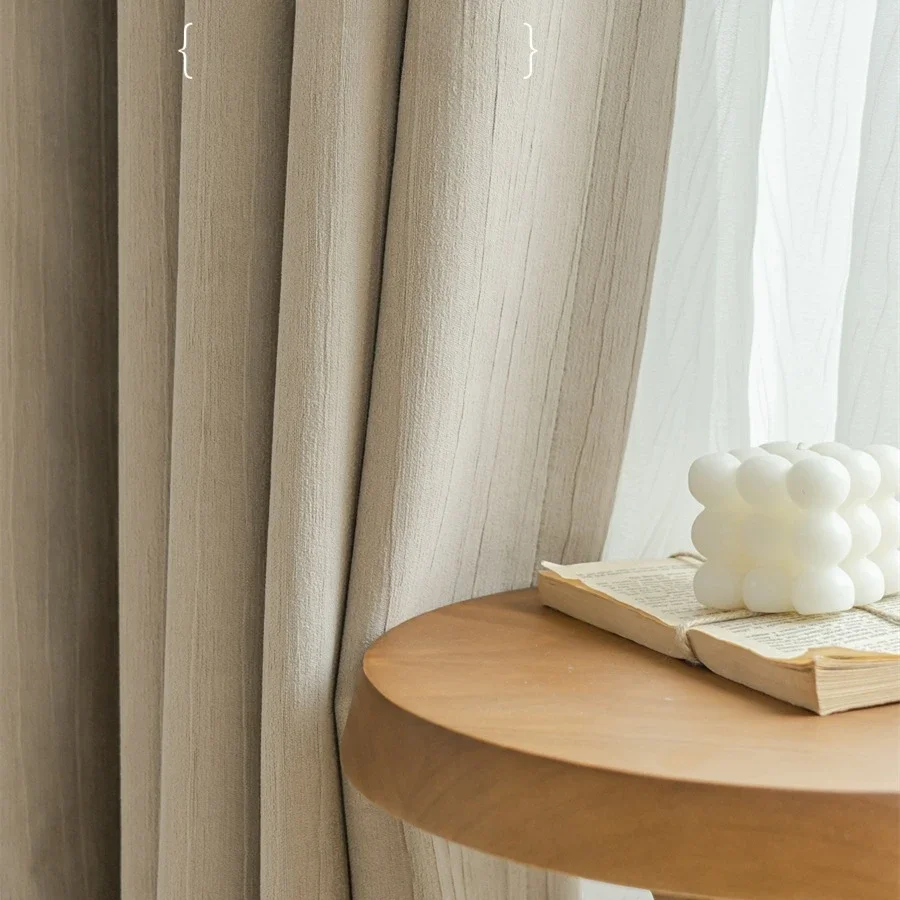 

New Texture Chenille Milk Tea Color Curtains for Bedroom and Living Room Blackout Light Luxury Modern Simple Fabric