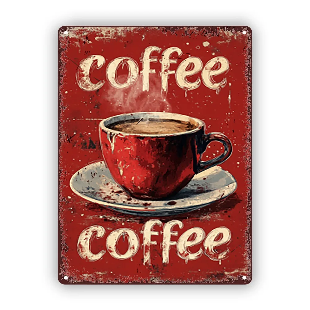 1 pieza de cartel metálico rústico vintage con diseño de café |   Arte de pared con diseño de taza roja retro de 8x12 pulgadas |   Decoración para Mejorar la Estética de la Cocina/Barra