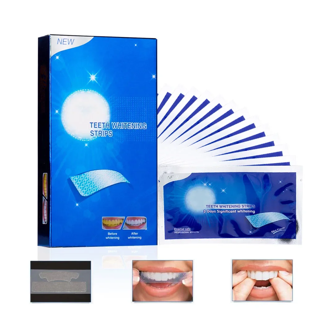 28Pcs/14Pairs Advanced Teeth Whitening Strips Stain Removal for Oral Hygiene Clean Double Elastic Dental Bleaching Strip Brush