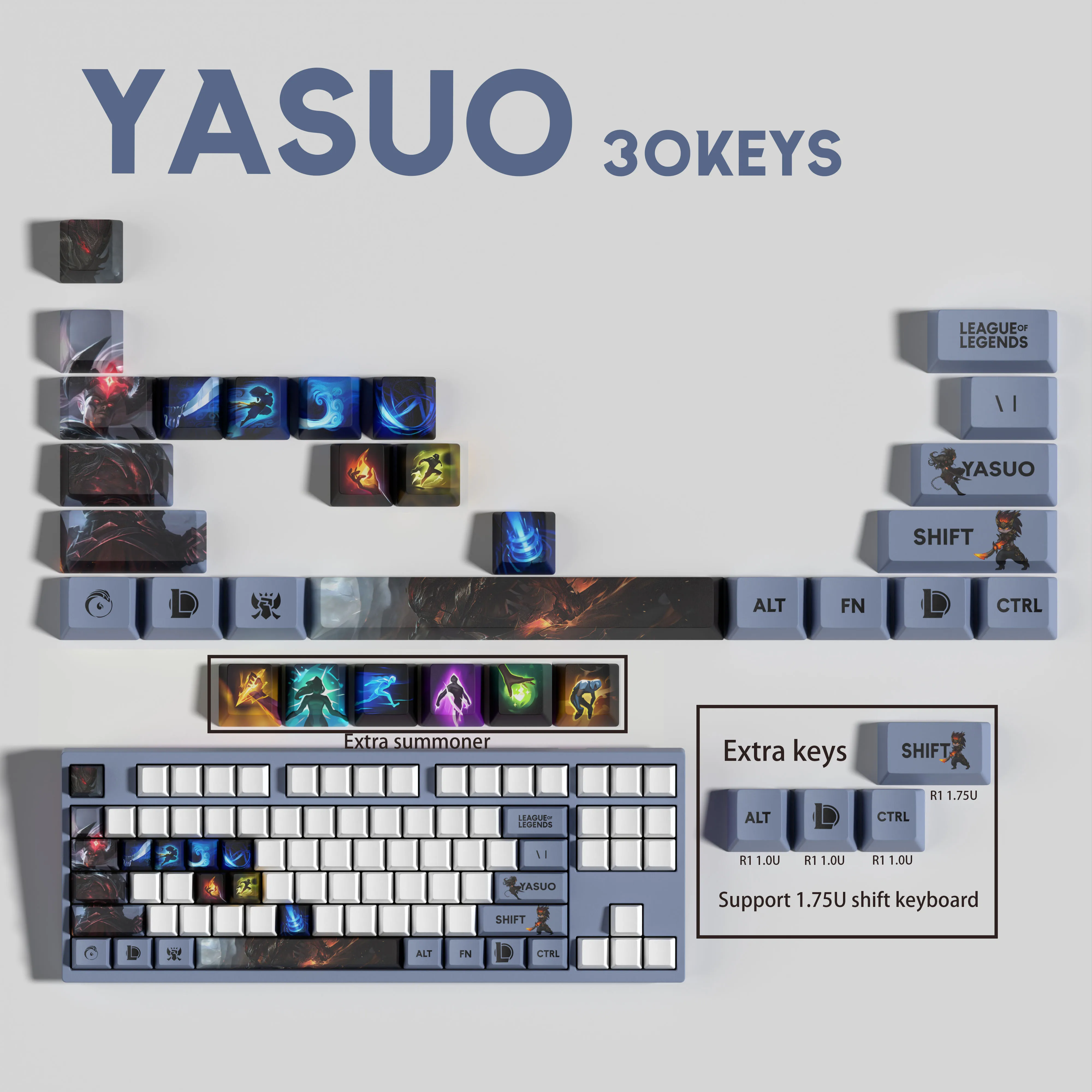 YASUO KEYCAPS New design League of Legends keycaps 30KEYCAPS  OEM Profile Keycaps for mechanical keyboard