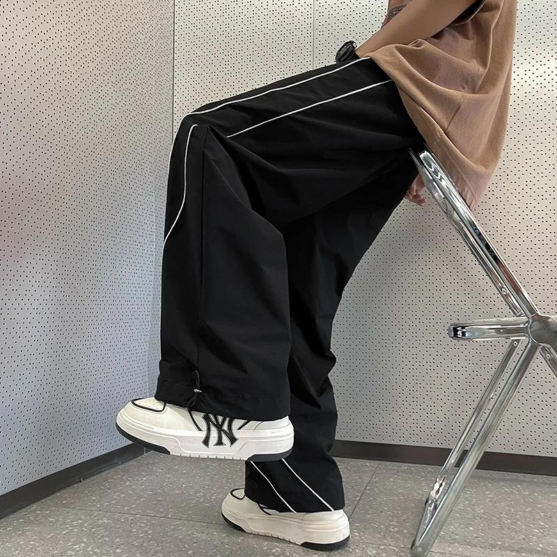 Pants Men All-match Chic Leisure Wide Leg Autumn Streetwear Boyfriend Full Length Loose Hip Hop High Waist Males Trousers Ins