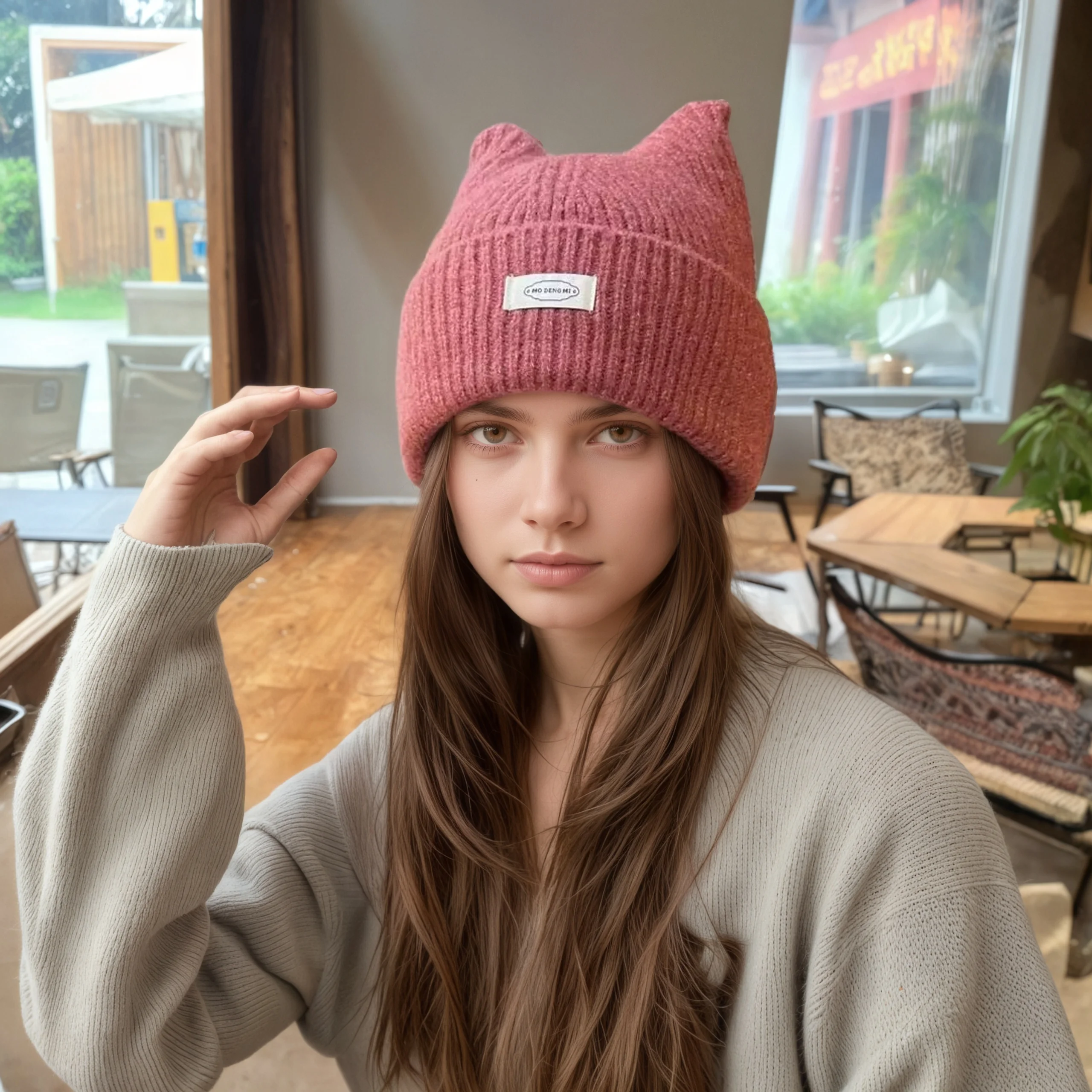 Cat Ear Knit Beanie - Winter Warm Slouchy Hat for Women, Cute Face-Flattering Design with Ear Protection & Stretch Fit