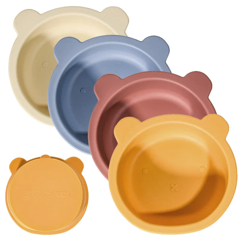 BPA Free Baby Silicone Feeding Bowl Cartoon Cute Bear Shape Dishes for Kids Tableware Suction cup Anti Drop Non-Slip Dinnerware