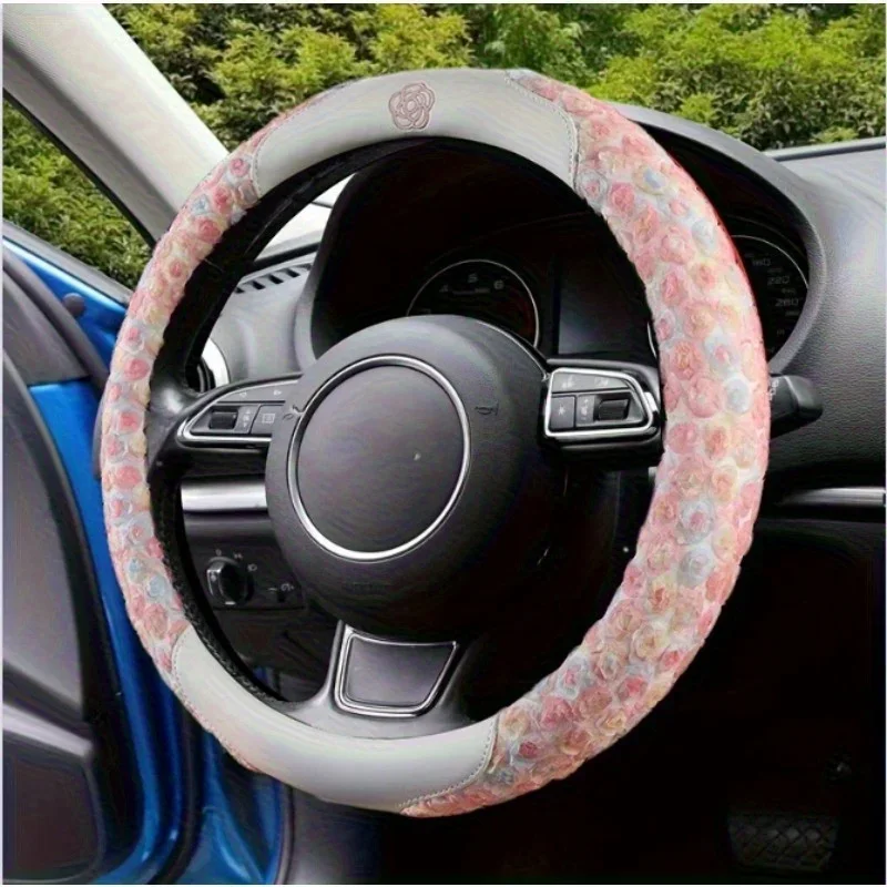 

Exquisite Lace Flower Auto Steering Wheel Cover - Anti-Slip Silicone, Easy Installation, Foldable
