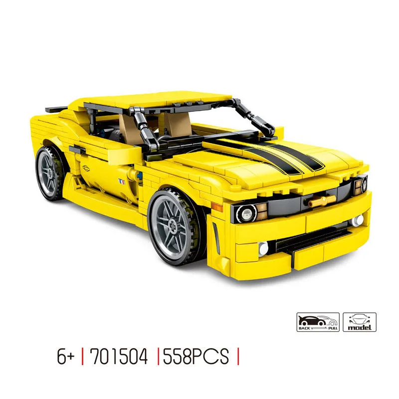 Technisches 1:18 Maßstab-Modellbausatz Amerikanisches Fahrzeug Muscle Sport Car Camaroes Bausteine mit Rückziehfunktion Spielzeug-Sammlung für Geschenke – Detail 1