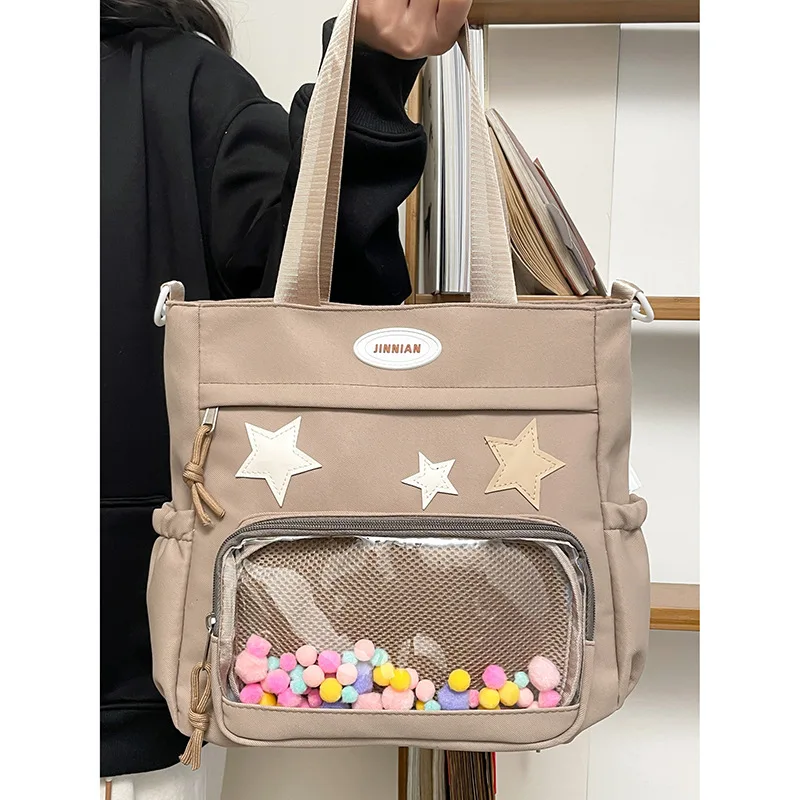 HAEX Harajuku Women Shoulder Bags 2024 Students Large Capacity DIY Badge Ita Bags Casual Nylon Commute Crossbody Bolso Mujer
