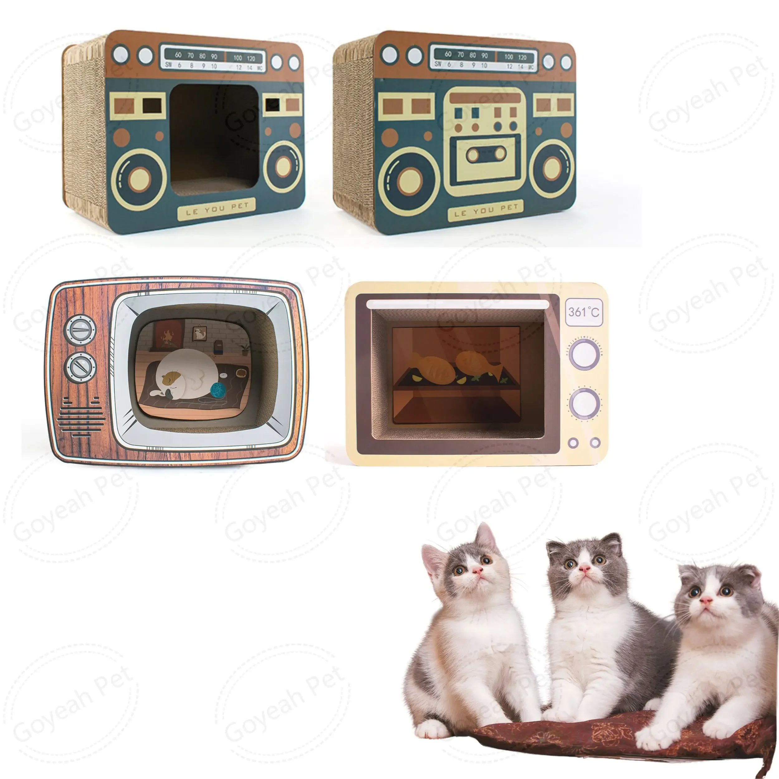 

New Fashion Cat Scratch Board Radio Oven Game Machine Shape Corrugated Cat Scratching Boxes