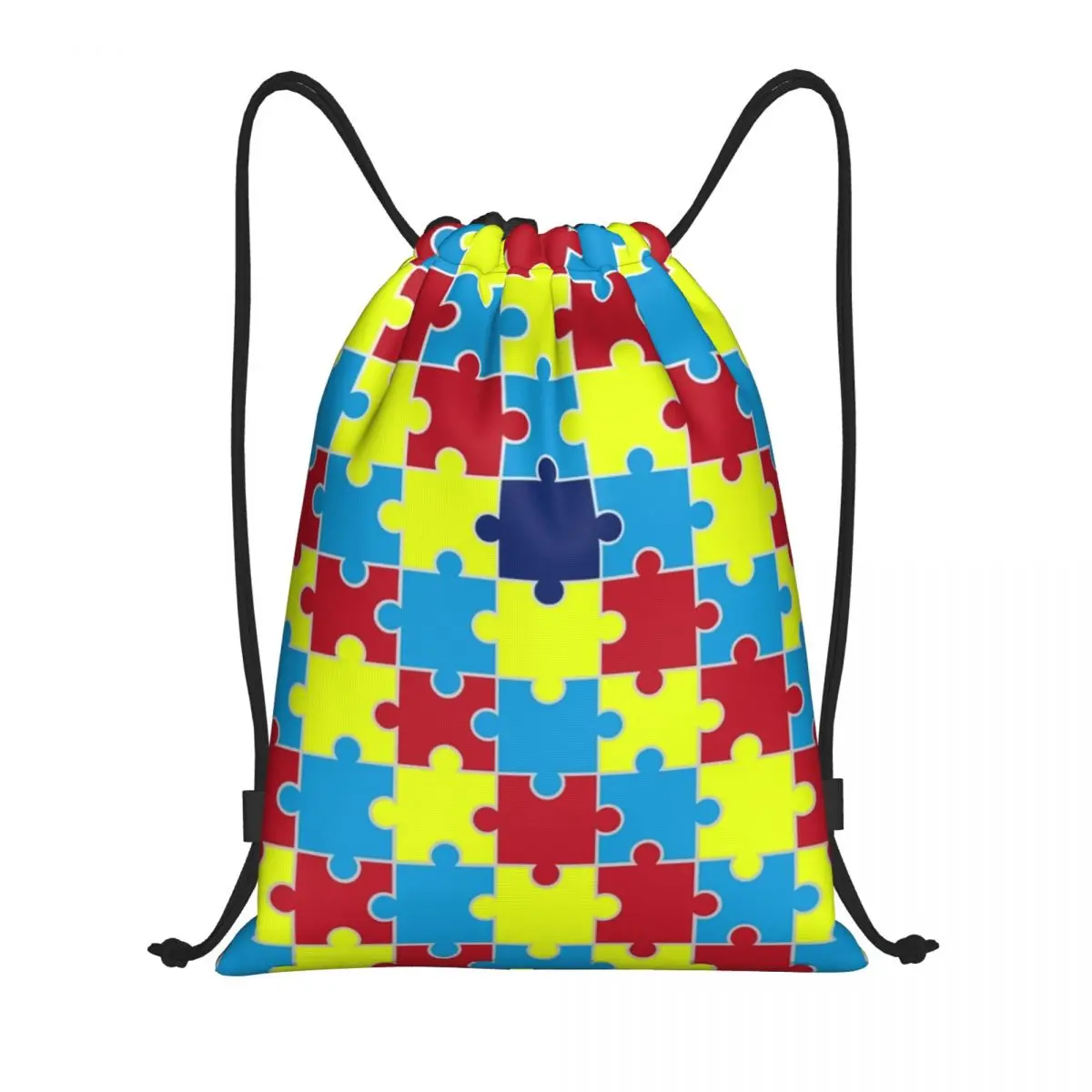 Custom Autism Awareness Blue Puzzle Piece Pattern Drawstring Backpack Bags Men Women Lightweight Gym Sports Sackpack Sacks