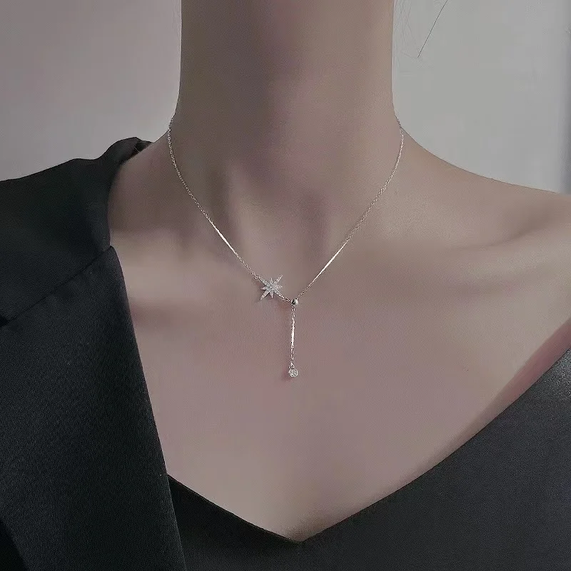 925 Sterling Silver Charm Star Necklace Shiny And Delicate Collarbone Chain Choker Birthday Party Gift For Women Fashion Jewelry