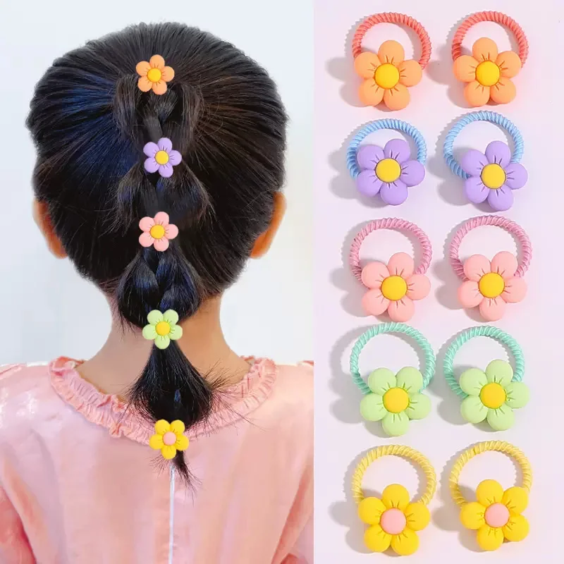 

10PCS/Set Cute Cartoon Flower Animal Small Elastic Hair Bands For Girls Ponytail Hold Lovely Rubber Band Kids Hair Accessories