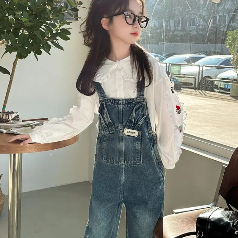 

Kawaii Girl Fashion Shirt Pants Set Spring and Autumn Student Casual Long Sleeves Tops Overalls 2-Piece Set Children's Clothing