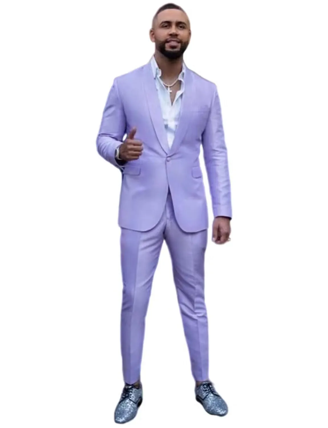 Slim Fit 2 Piece Light Purple Men Wedding Suit Casual Groom Tuxedos Shawl Lapel Prom Blazer Business Suits Set(Jacket+Pants)