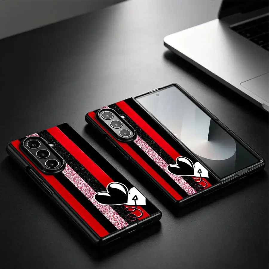 Coque arrière pour téléphone Samsung Galaxy ZFold7 ZFold6 ZFold3 ZFold5 ZFold4 Z Fold 7 6 5 4 3 Motif Cœur Rayé