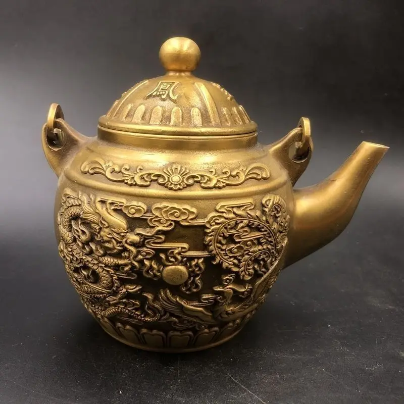 Retro Imperial dragon and phoenix auspicious clouds Teapot Ornament Decoration Tea Pet Figurines Desk Decor Accessories