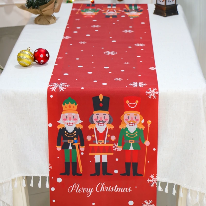 35x180cm Christmas Table Runner Snowflake Santa Claus Snowman Elk Xmas Tree Ornament Merry Christmas Decor For Home 2024 Gifts